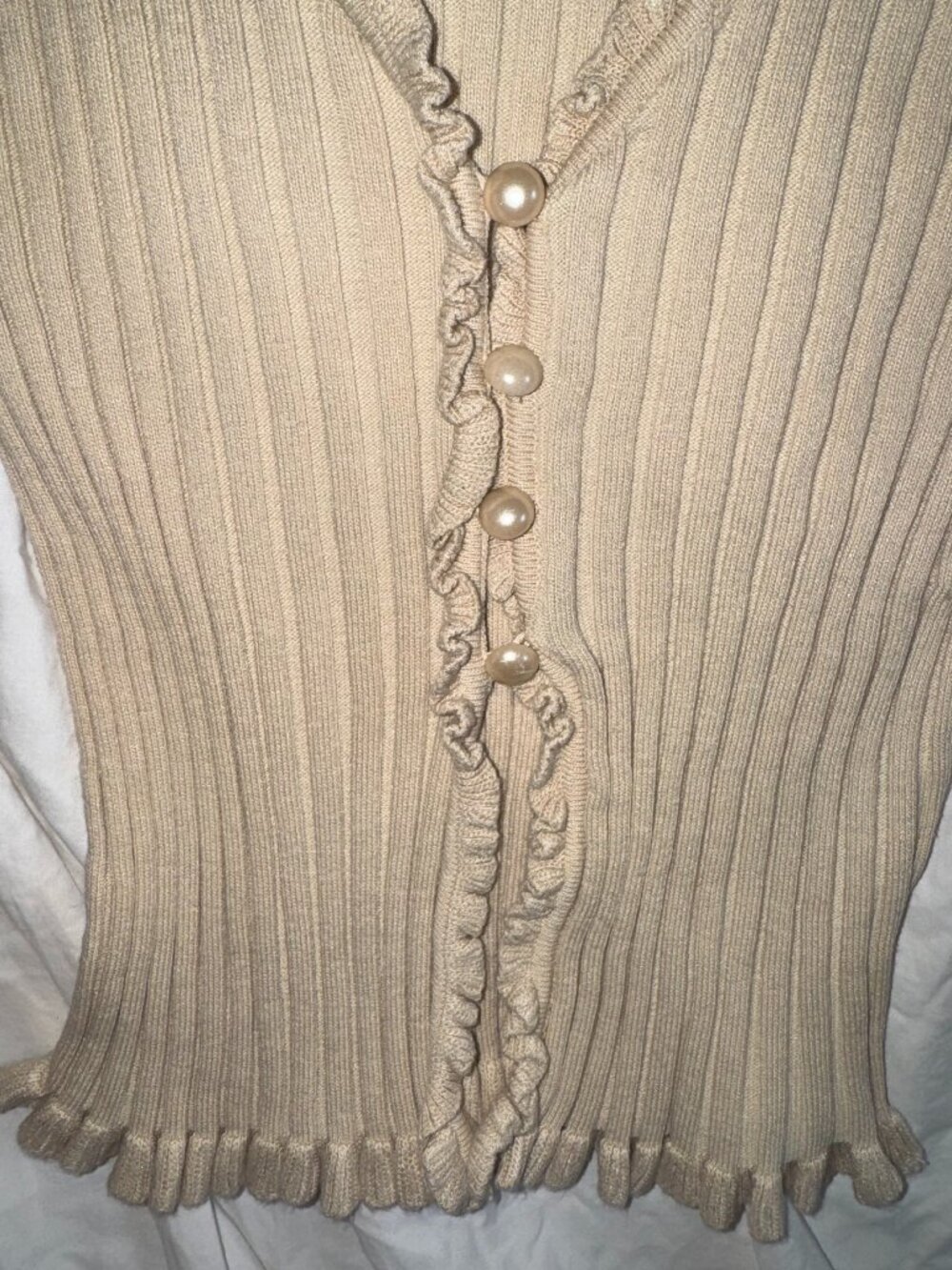 Princess Polly Beige Ribbed Knit Button-Up Top - Picture 5 of 5